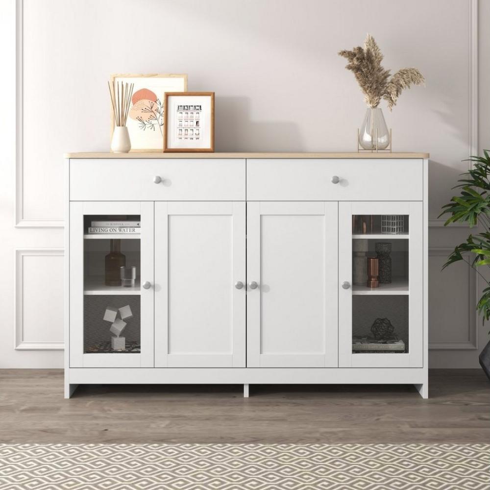 HAUSS SPLOE Sideboard Sideboard Beistellschrank Beistelltisch Kommode Aufbewahrungsschrank (vier Türen, mit zwei Schubladen, Tür mit Glas, 1 St, Wohnzimmer, Esszimmer) Bild 1