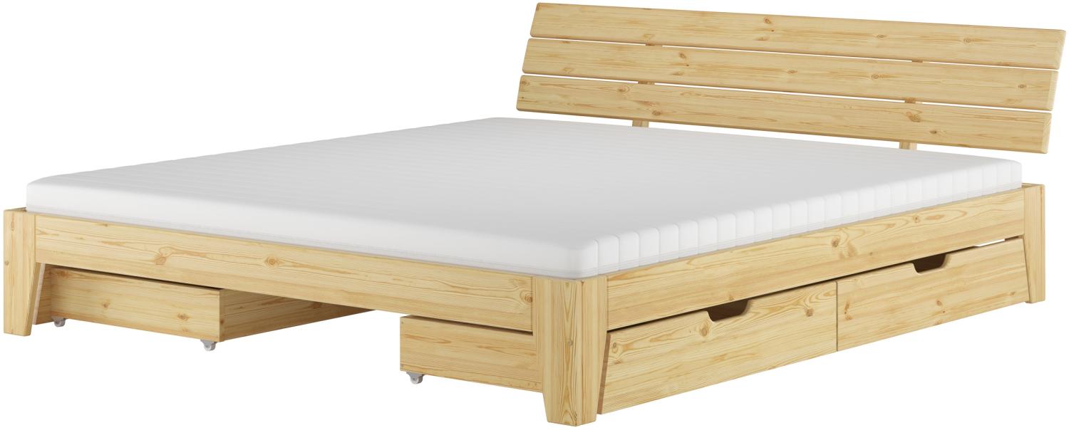 Gemütliches Doppelbett Ehebett Futonbett Kiefer massiv natur mit wählbarem Zubehör V-60.62S8-18mit Rollrost. Matratze und 3-teiligem Bettkasten-Set Bild 1