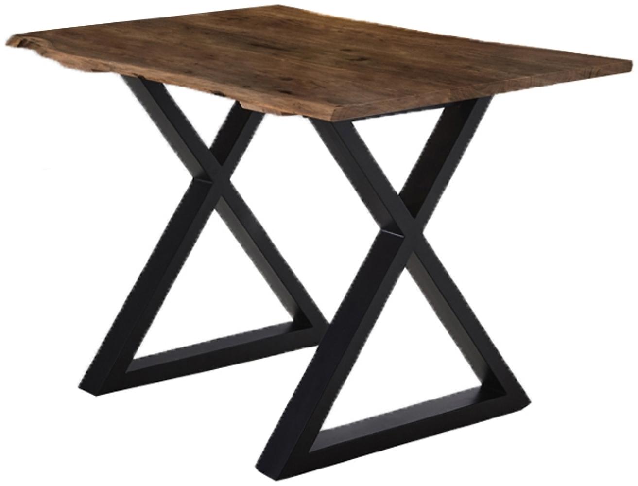 Esstisch Baumkante massiv Akazie nussbaum 120x80 X-Gestell schwarz LUBIN 527466 Bild 1