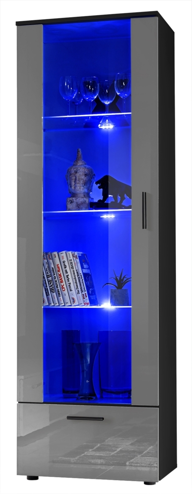 99rooms Teka Vitrine III Schwarz Grau Hochglanz ohne LED-Beleuchtung Bild 1