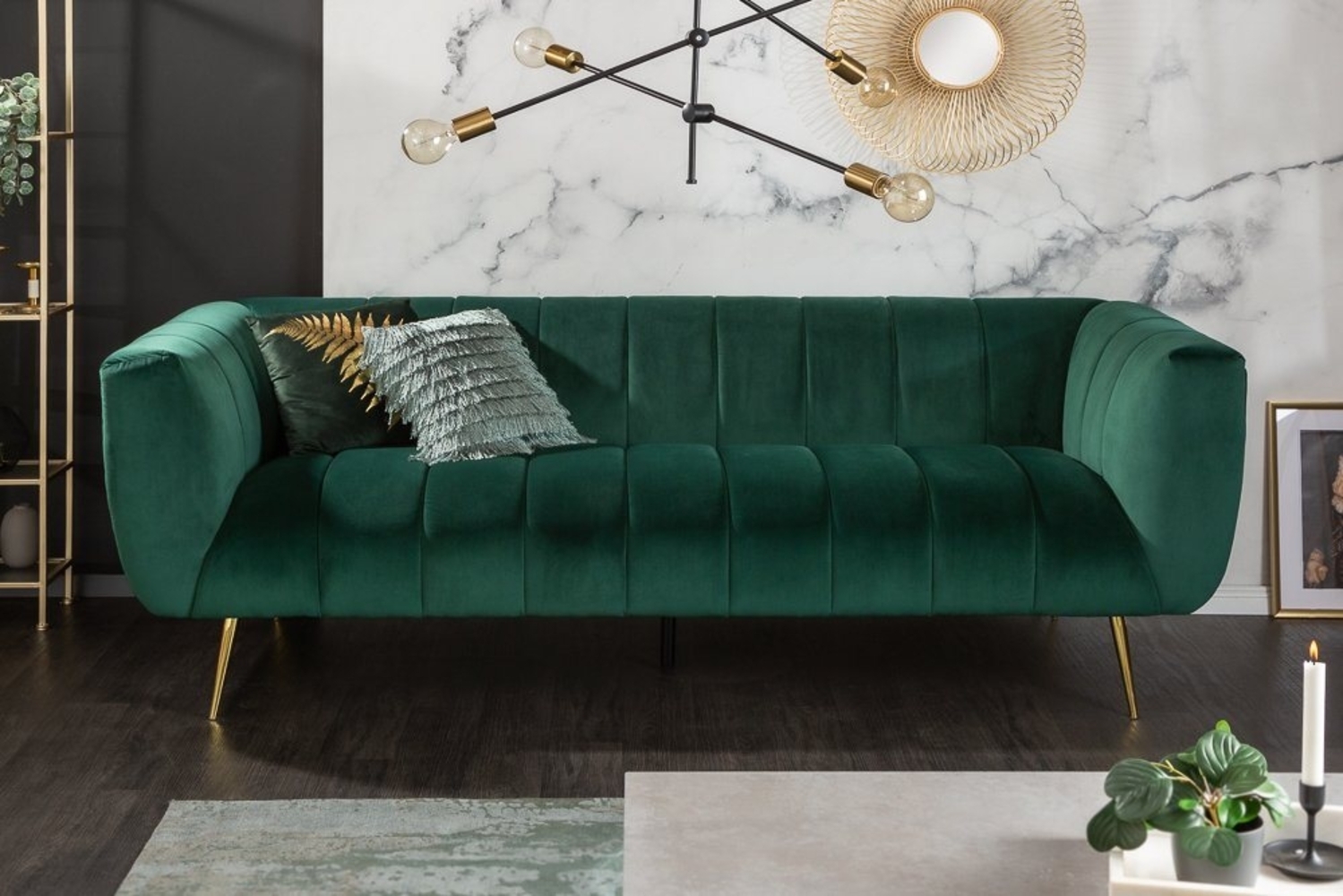 riess-ambiente Sofa NOBLESSE 225cm smaragdgrün / gold, Einzelartikel 1 Teile, Wohnzimmer · Samt · Metall · 3-Sitzer · Federkern · Retro Design Bild 1