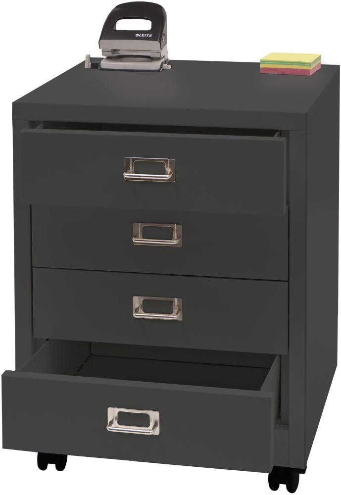 Rollcontainer HWC-L49, Schubladenschrank Stahlschrank Aktenschrank, Metall 55x40x41cm 4 Schubladen ~ dunkelgrau Bild 1