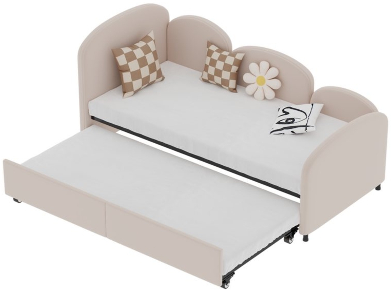 MODFU Polsterbett Kinderbett Einzelbett Daybett Tagesbett Schlafsofa Jugendbett (Samt gepolstertes Stauraumbett in Blumenform mit Schubladen – Sicheres und praktisches Kindertagesbett für Kinderzimmer und Wohnzimmer, 90x200cm), Ohne Matratze Bild 1