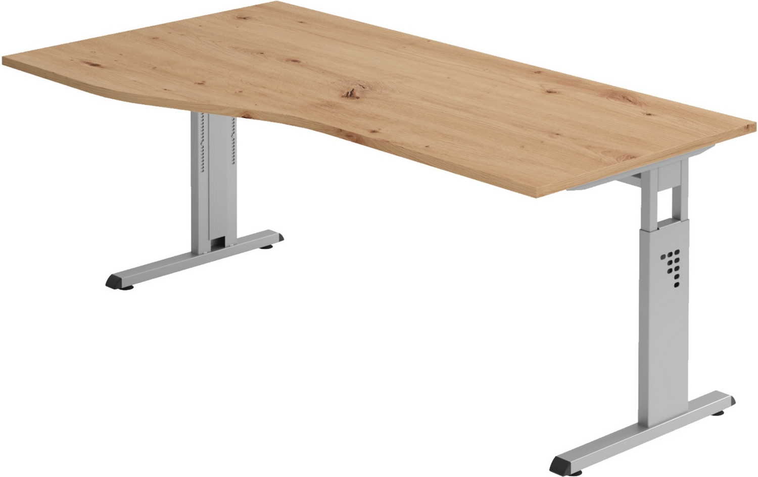 bümö höhenverstellbarer Schreibtisch O-Serie 180x100 cm in Asteiche, Gestell in Silber - großer PC Tisch für's Büro manuell höhenverstellbar, Computertisch verstellbar, OS-18-R-S Bild 1