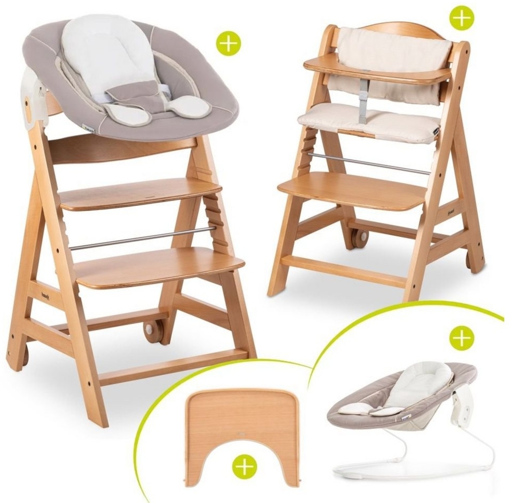 Hauck Hochstuhl Beta Plus Natur - Newborn Set, Babystuhl ab Geburt inkl. Aufsatz für Neugeborene, Tisch, Sitzauflage Bild 1