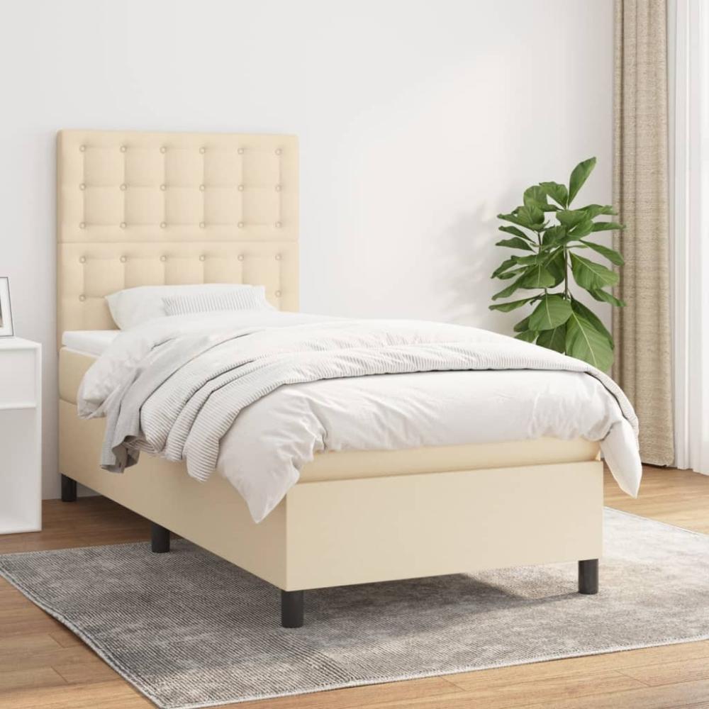 vidaXL Boxspringbett mit Matratze Creme 90x200 cm Stoff, Härtegrad: H2 [3142070] Bild 1