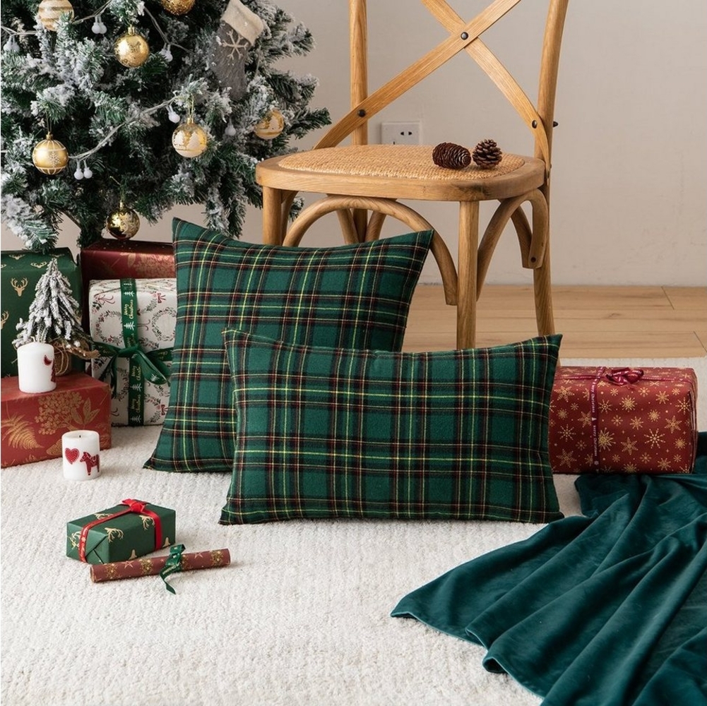 BTTO Kissenbezüge Kissenbezüge weihnachten 45x45cm,Kariert Plaid Quadratisch Kissenhülle, (2 Stück), für Dekor Schlafzimmer Wohnzimmer Couch Büro,Weihnachten Bild 1