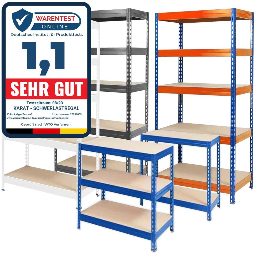 KARAT Schwerlastregal - Steckregal, Kellerregal, Lagerregal, Werkbank - Traglast bis 1250 kg - Schnelle Montage & Standsicher (Blau, 180 x 90 x 60 cm) Bild 1