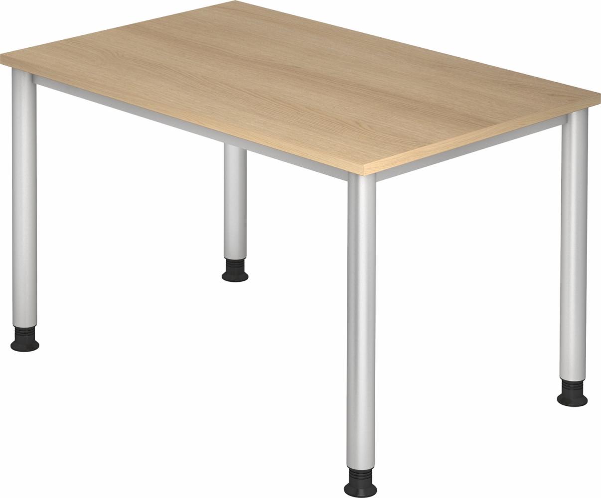 bümö höhenverstellbarer Schreibtisch H-Serie 120x80 cm in Eiche, Gestell in Silber - PC Tisch klein für's Büro manuell höhenverstellbar, Computertisch verstellbar, HS-12-E Bild 1