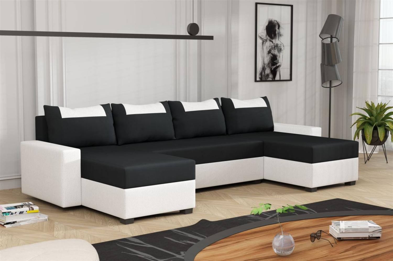 Wohnlandschaft Schlafsofa Sofa HEDVIG Kunstleder/Stoff Weiß- Schwarz Bild 1