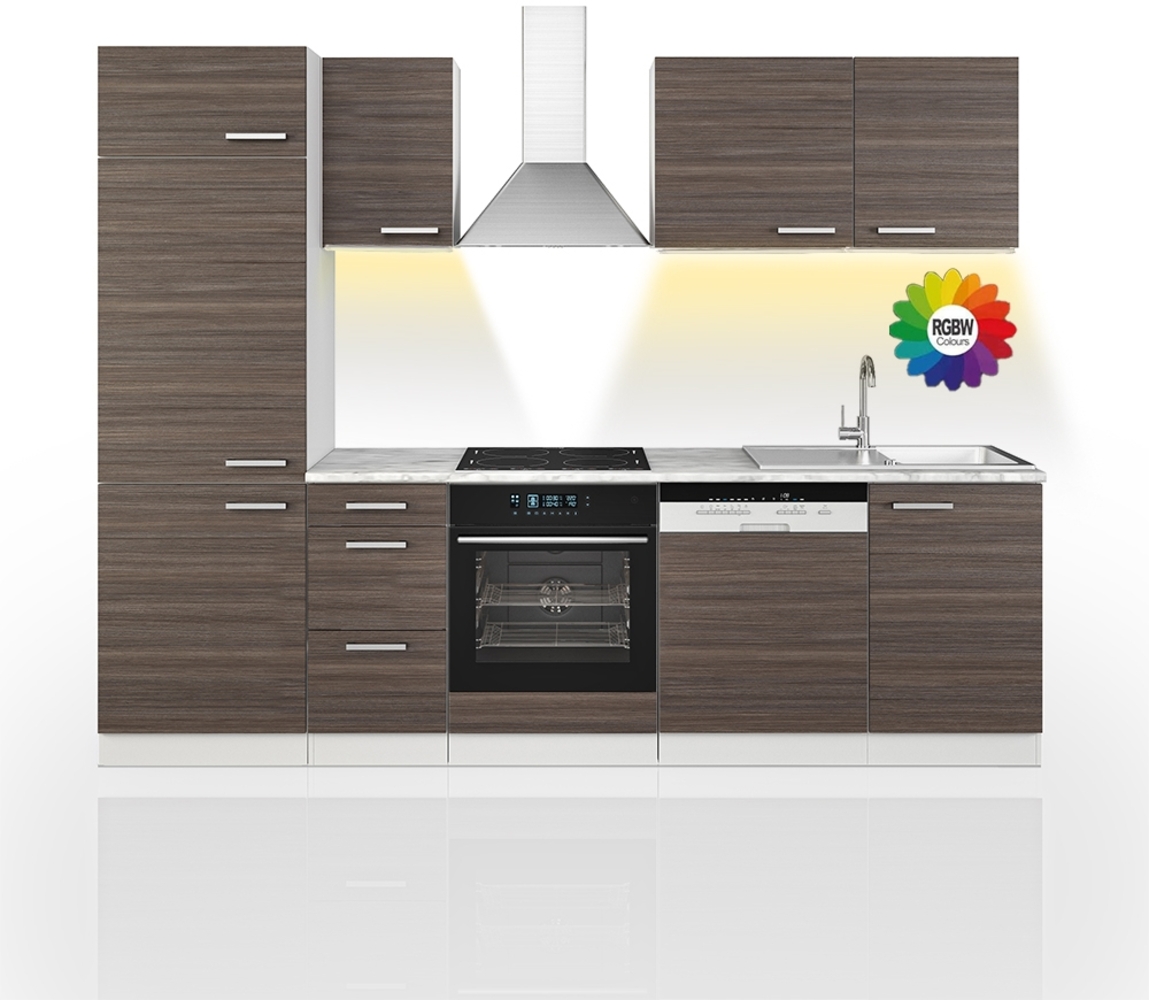 Küchenzeile Optima Edelgrau/Weiß 270 cm ohne Arbeitsplatte mit LED-Leisten Vicco Bild 1