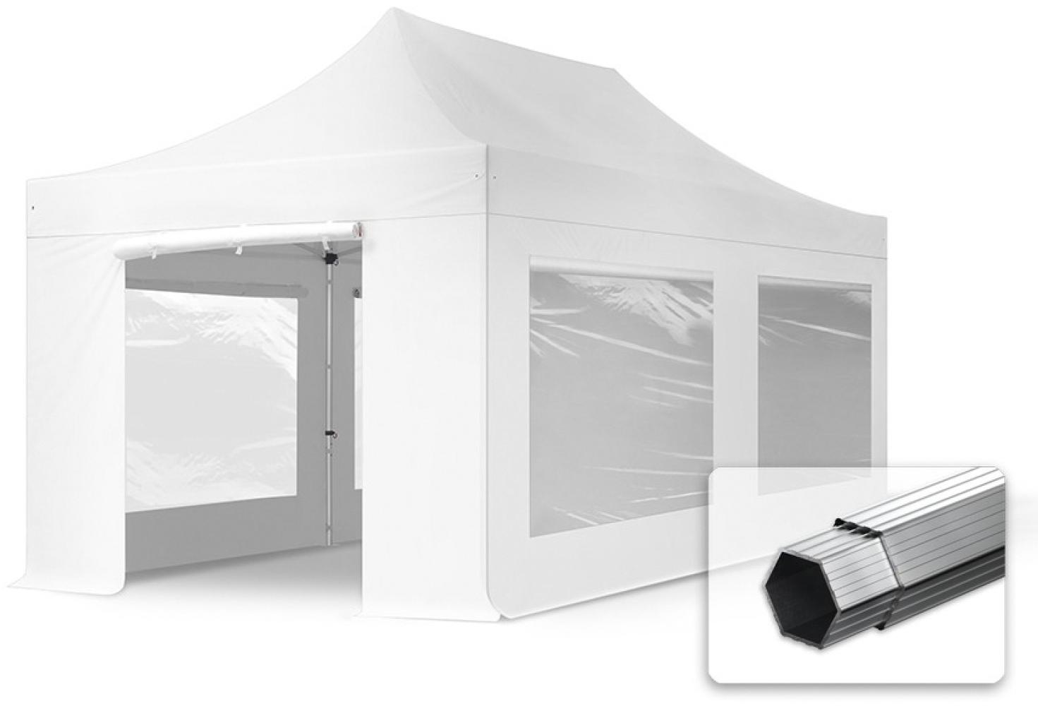 3x6 m Faltpavillon, PROFESSIONAL Alu 40mm, feuersicher, Seitenteile mit Panoramafenstern, weiß Bild 1