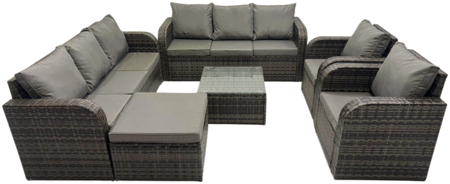 Fimous Polyrattan Garten Sofa Outdoor Gartenmöbel Set für 9 Personen Balkonmöbel Sitzgruppe mit Hocker;Armstuhl;Tisch Dunkelgrau Gemischt Bild 1