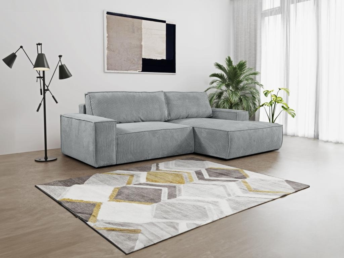 Vente-unique - Ecksofa mit Schlaffunktion - Ecke Rechts - Cord - Hellgrau - AMELIA Bild 1