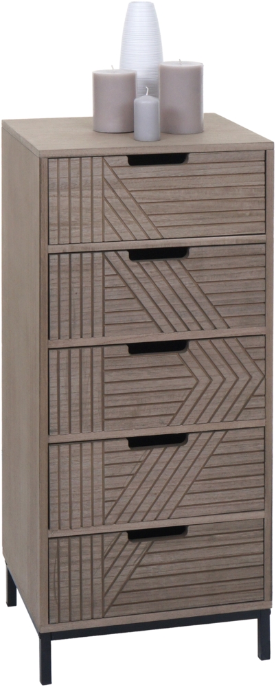 Kommode HWC-N90, Schrank Highboard, 3D-Design 5 Schubladen Holz Metall 84x35x29cm ~ grau-braun Bild 1