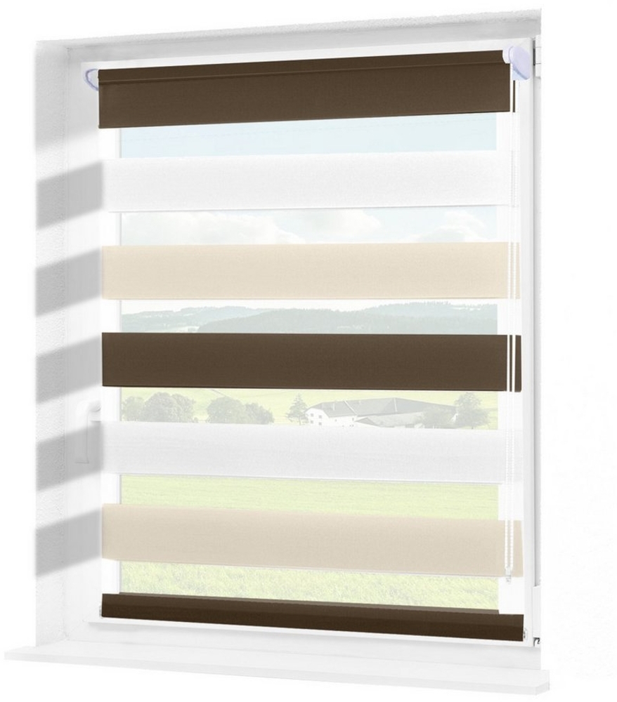 Doppelrollo ohne Bohren, Weiß-Beige-Braun/Weiß-Grau-Anthrazit, OUBO, Lichtdurchlässig Rollo für Fenster & Tür, Klemmfix, Klemmträger, Lichtschutz schnelle und einfache Montage mit beiliegendem Bild 1