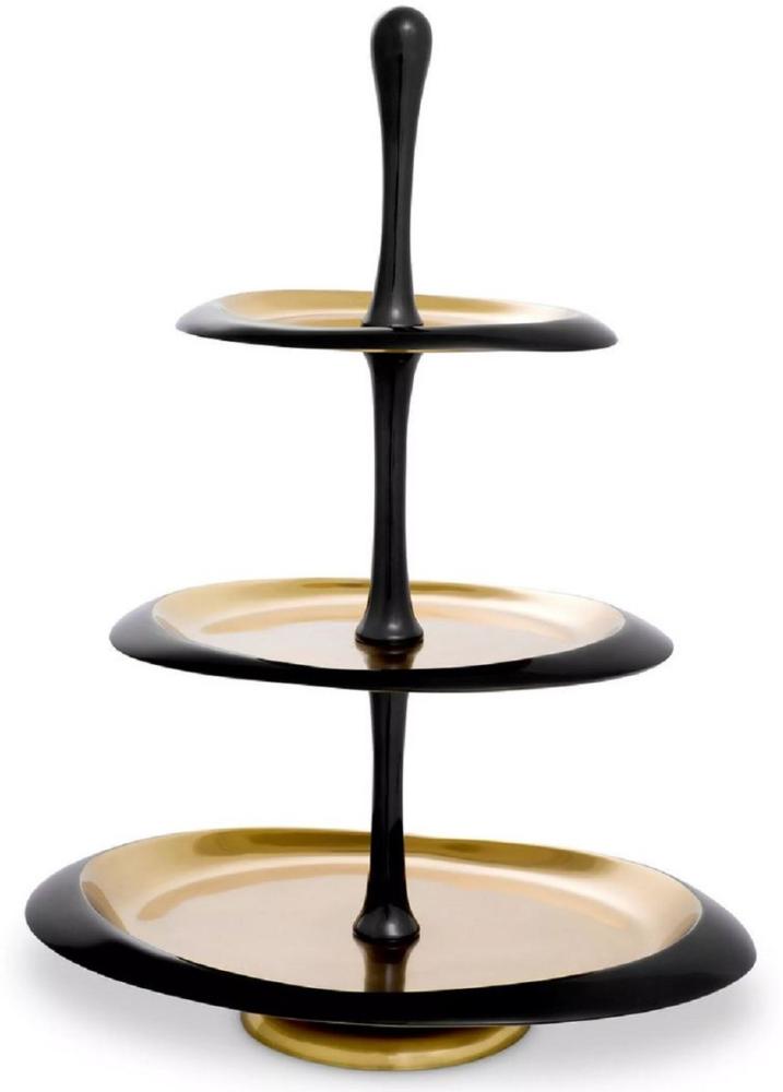 Casa Padrino Luxus Etagere Schwarz / Gold 35 x 26 x H. 48,5 cm - Ovale Kuchen & Keks Etagere - Gastronomie Accessoires - Restaurant Accessoires - Hotel Accessoires - Luxus Accessoires Bild 1