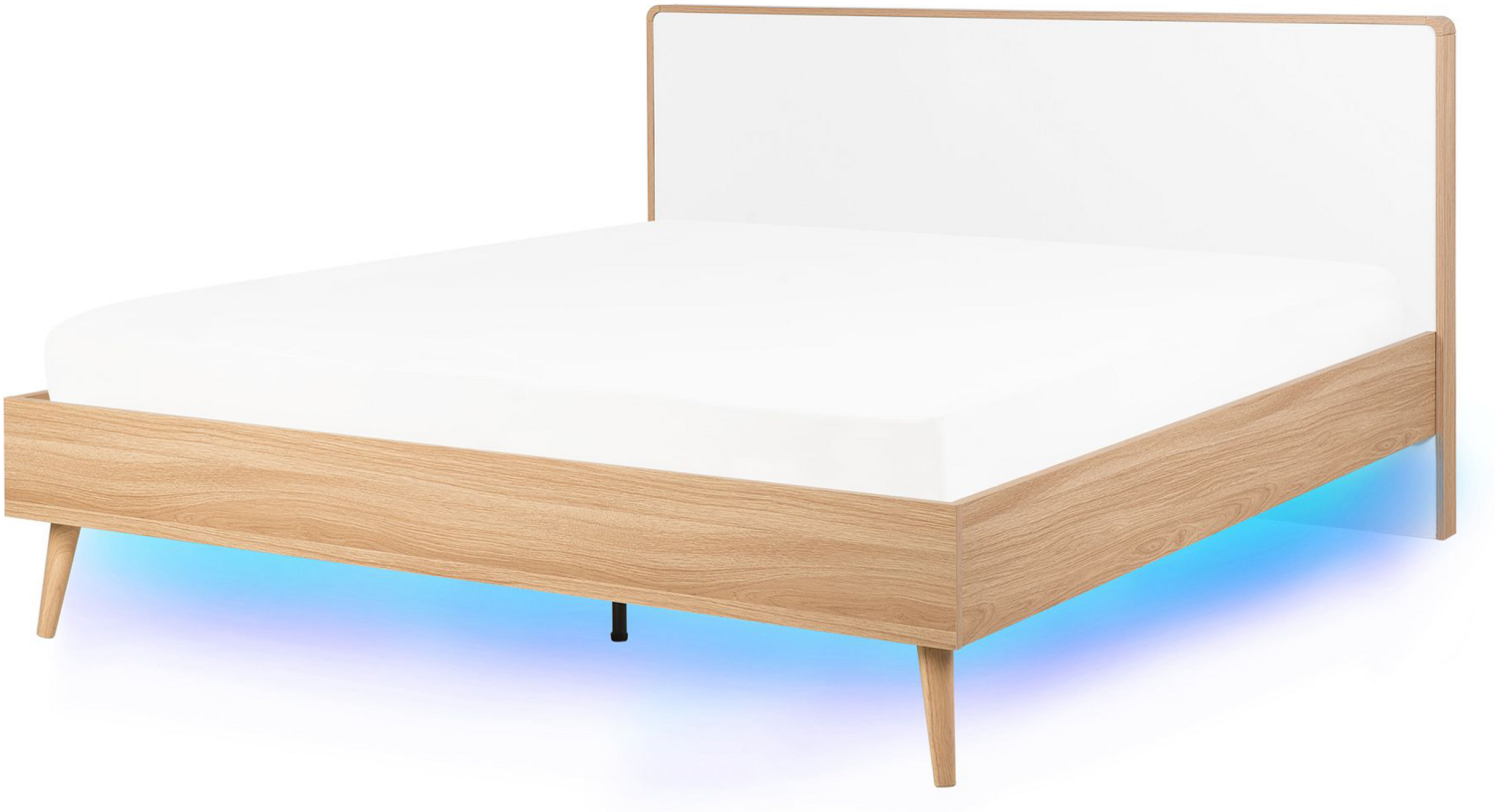 Bett heller Holzfarbton / weiß 140x200 cm mit LED-Beleuchtung bunt SERRIS Bild 1