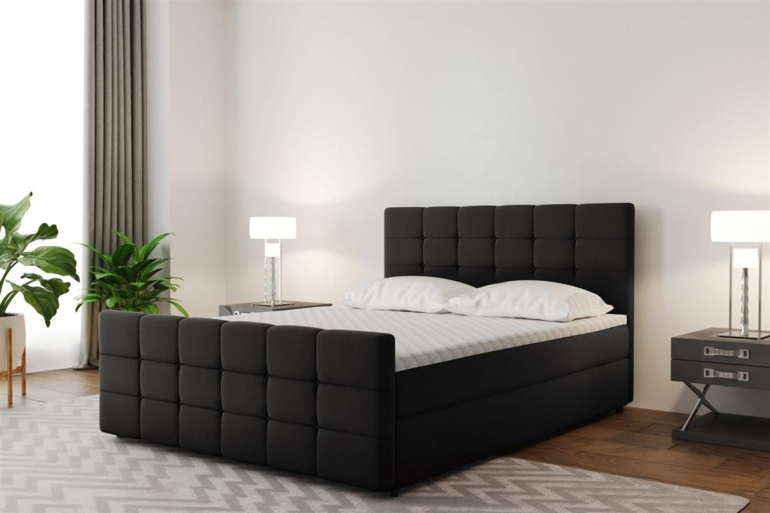 Boxspringbett Schlafzimmerbett SENON 120x220cm Stoff Schwarz inkl. Bettkasten Bild 1