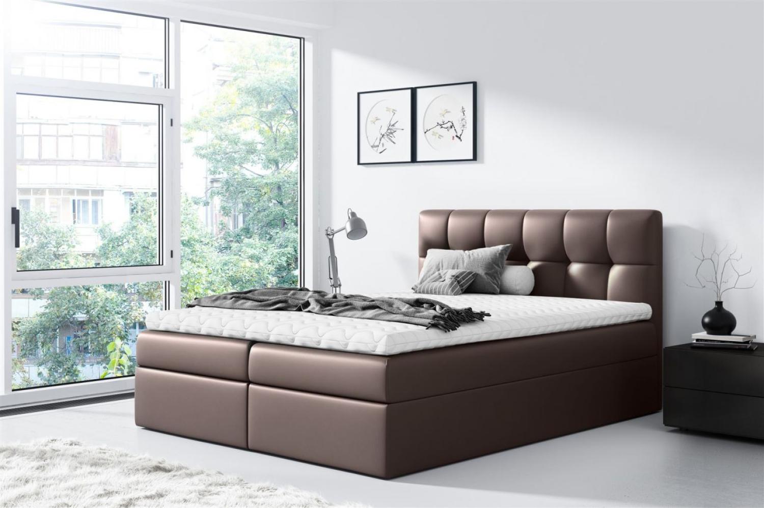 Boxspringbett Schlafzimmerbett CARMEN 160x220cm Kunstleder Braun Bild 1