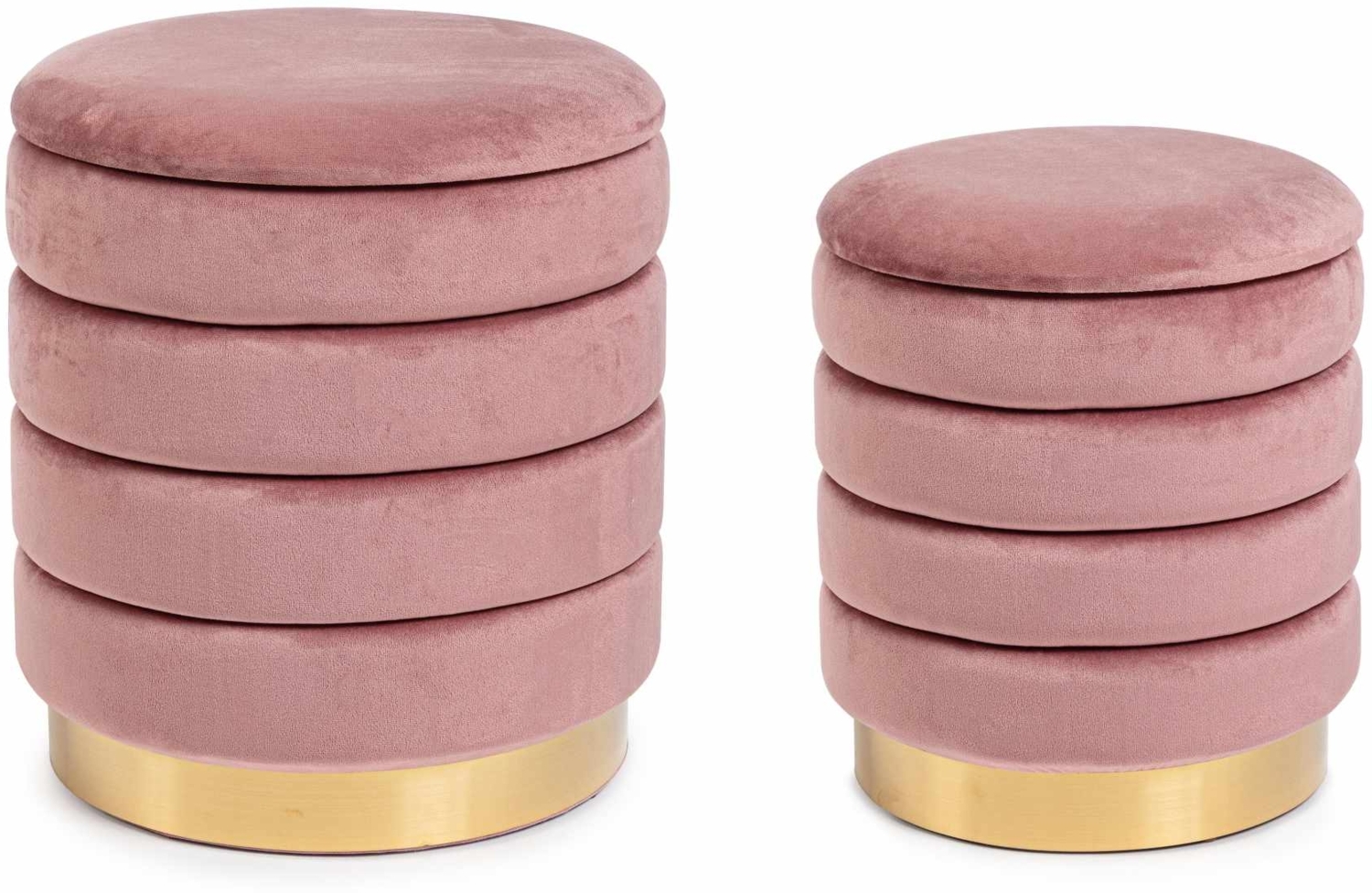 Pouf Darina 2er-Set in Samt-Optik, Rosa, 36x36x38 cm / 40x40x44 cm Bild 1