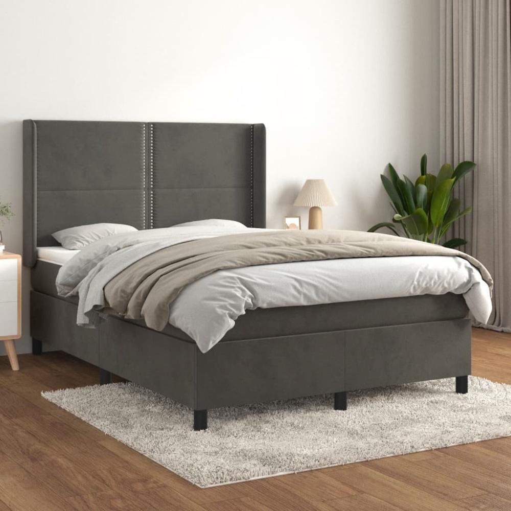 vidaXL Boxspringbett mit Matratze Dunkelgrau 140x190 cm Samt 3132616 Bild 1