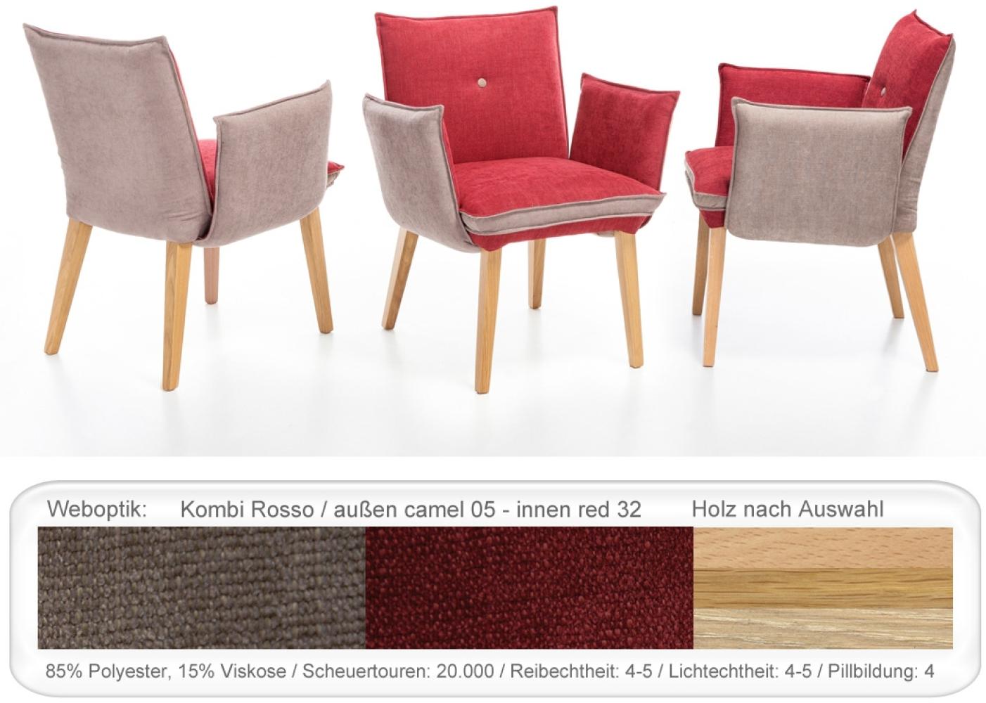 4x Sessel Gerit 1 Rücken mit Knopf Polstersessel Esszimmer Massivholz Eiche bianco, Kombi Fleckless Rosso Bild 1