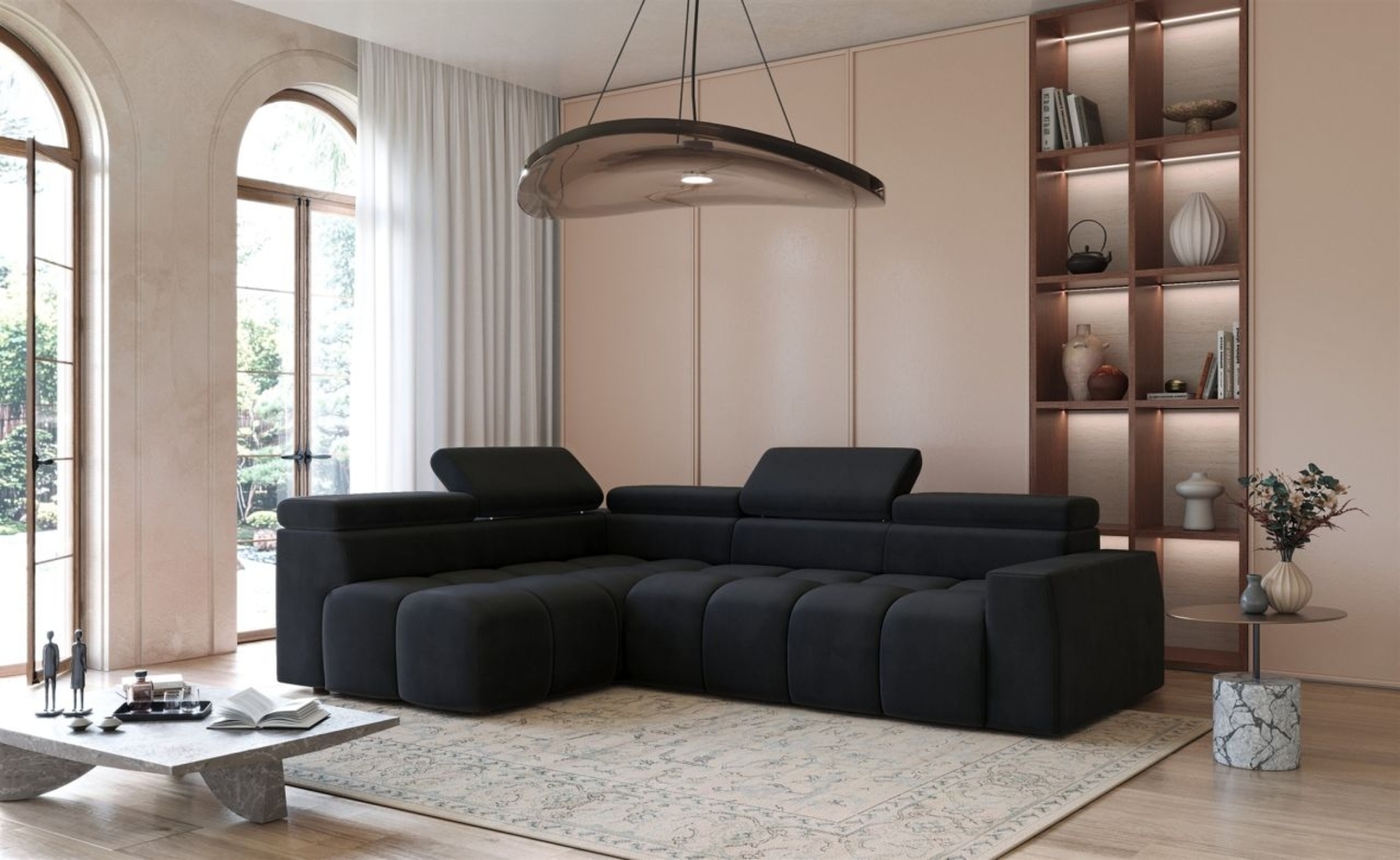 Ecksofa Designersofa DARCY in Stoff Salvador Schwarz Ottomane Links Bild 1