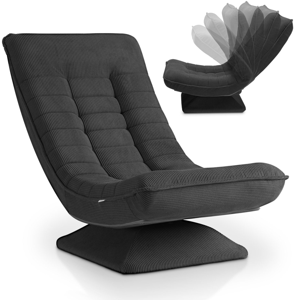 Juskys Relaxsessel Korsika - ergonomisches Design, 360° drehbar, hoher Komfort, klappbar, modernes Design, 5-lagige Polsterung, Cord-Bezug - Grau Bild 1