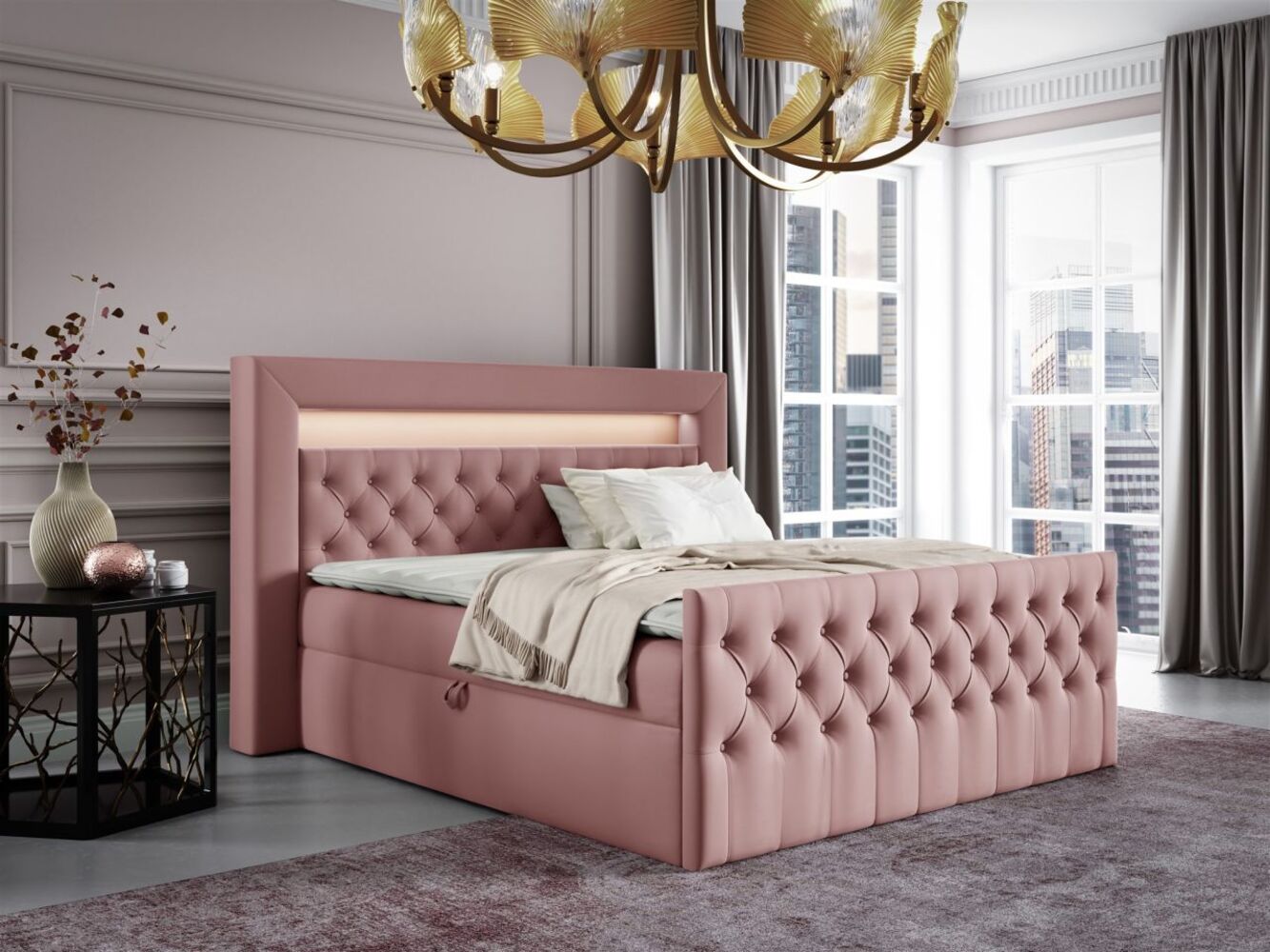 Boxspringbett Schlafzimmerbett ERNESTO Nr. 1 120x200cm in Elisa Velvet Altrosa Bild 1