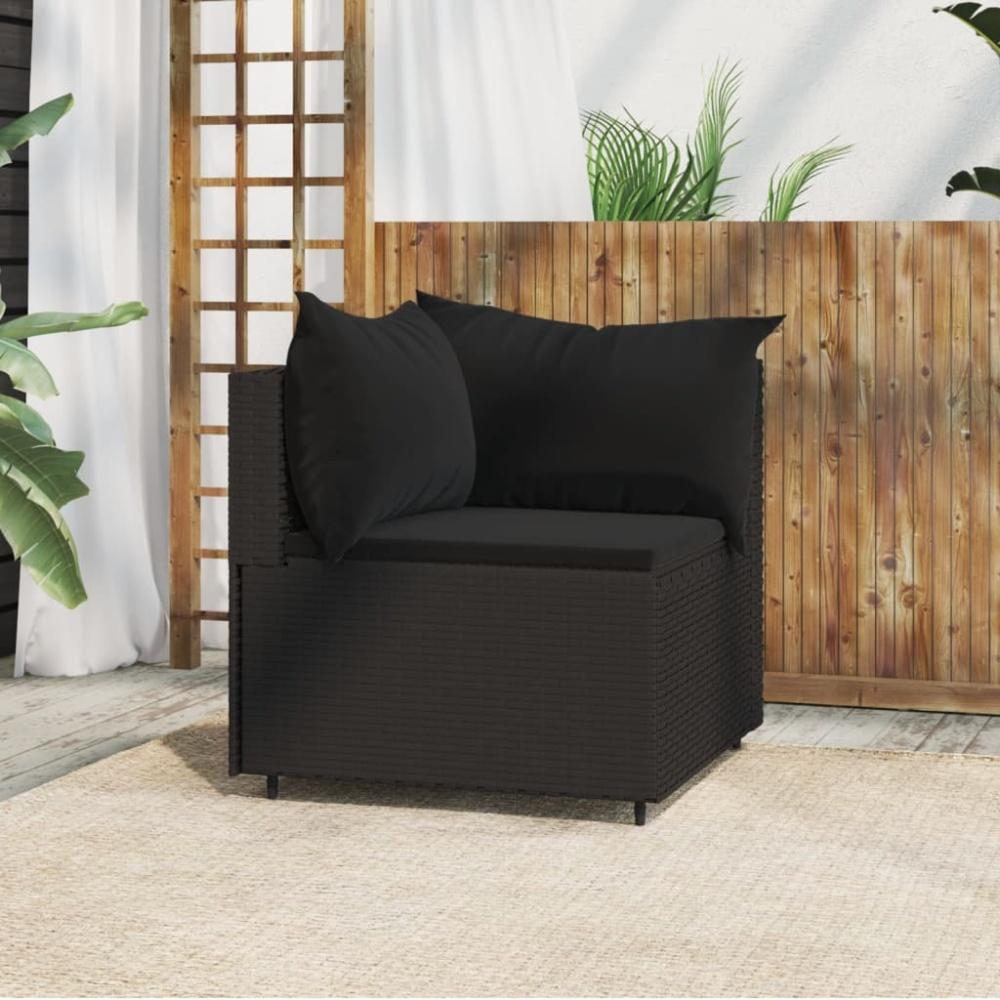 vidaXL Garten-Ecksofa mit Kissen Schwarz Poly Rattan 319777 Bild 1