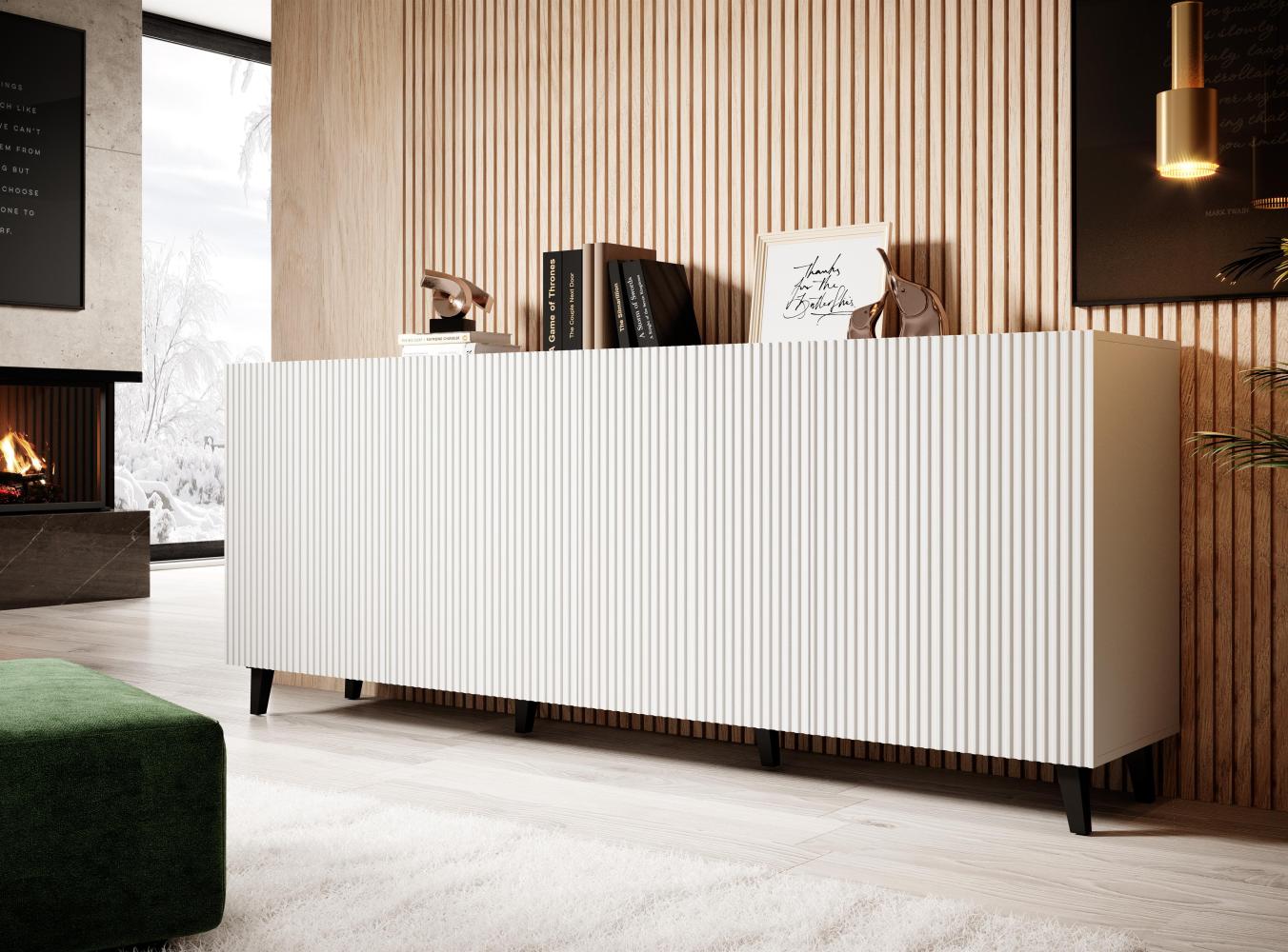 Domando Sideboard Carducci M2 Modern Breite 200cm, edel gefräste Fronten in Weiß Matt Bild 1