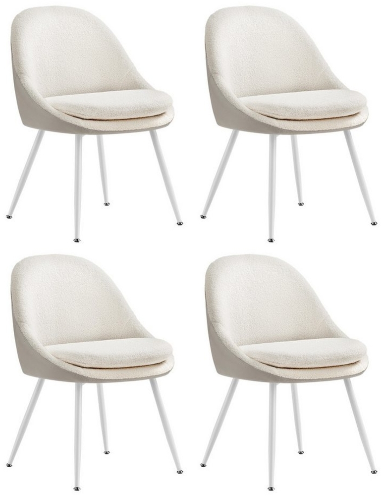 VASAGLE Esszimmerstuhl 4er Set, Küchenstuhl, bis 120 kg belastbar, Kissen mit 5,5 cm dickem Schaumstoff gepolstert, nach außen stehende Beine, für Büro Wohnzimmer, cremeweiß-wolkenweiß KDCDE184W14 Bild 1