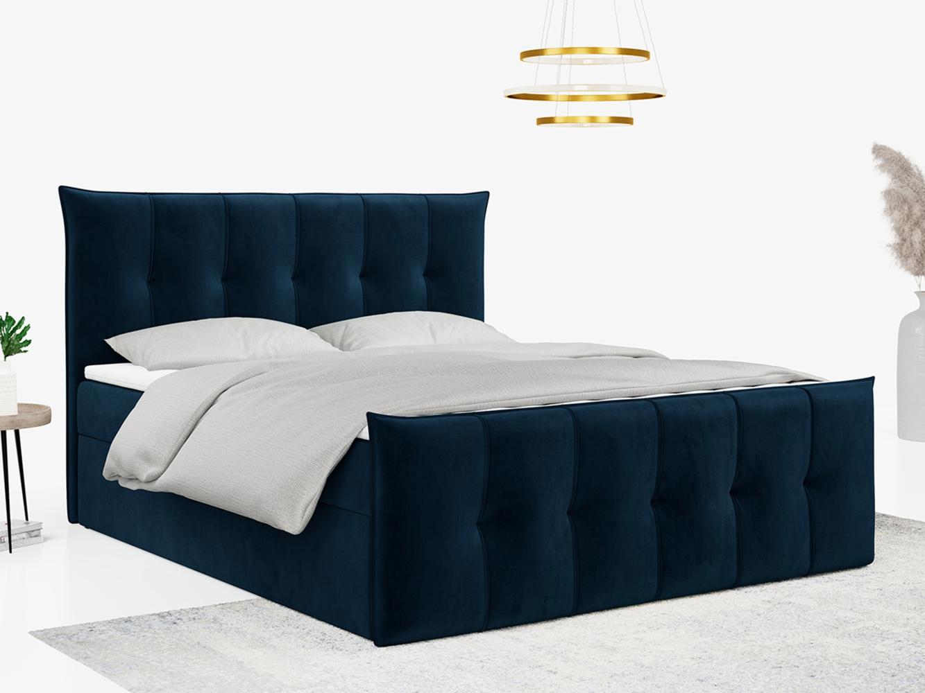 Boxspringbett, mit Fußteil, 2 Bettkästen - PREMIUM-11 - 180x200cm - Dunkelblau Velours - H4 Bild 1