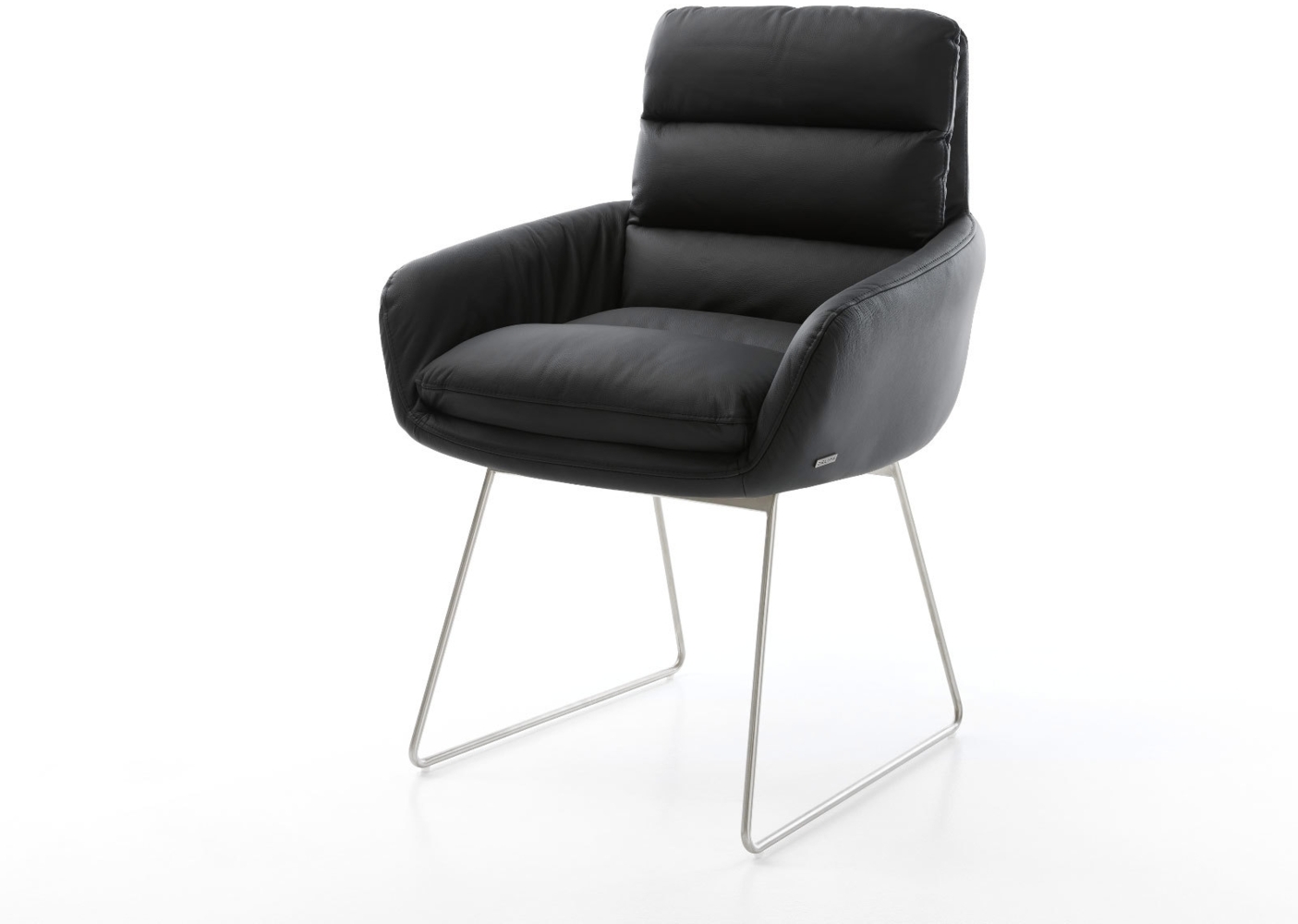 Esszimmerstuhl Abelia-Flex mit Armlehnen Echt-Leder Schwarz Kufengestell Edelstahl Bild 1