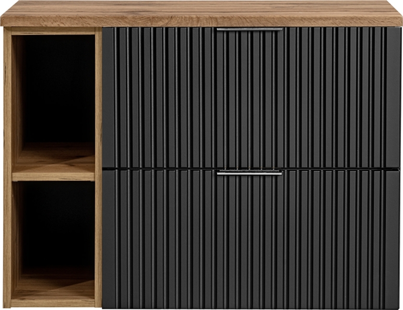 Waschtischunterschrank 80cm ADELAIDE-56-BLACK, matt schwarz mit Eiche Nb, gerillte Front, B/H/T ca. 80,6/59,2/46,5 cm Bild 1