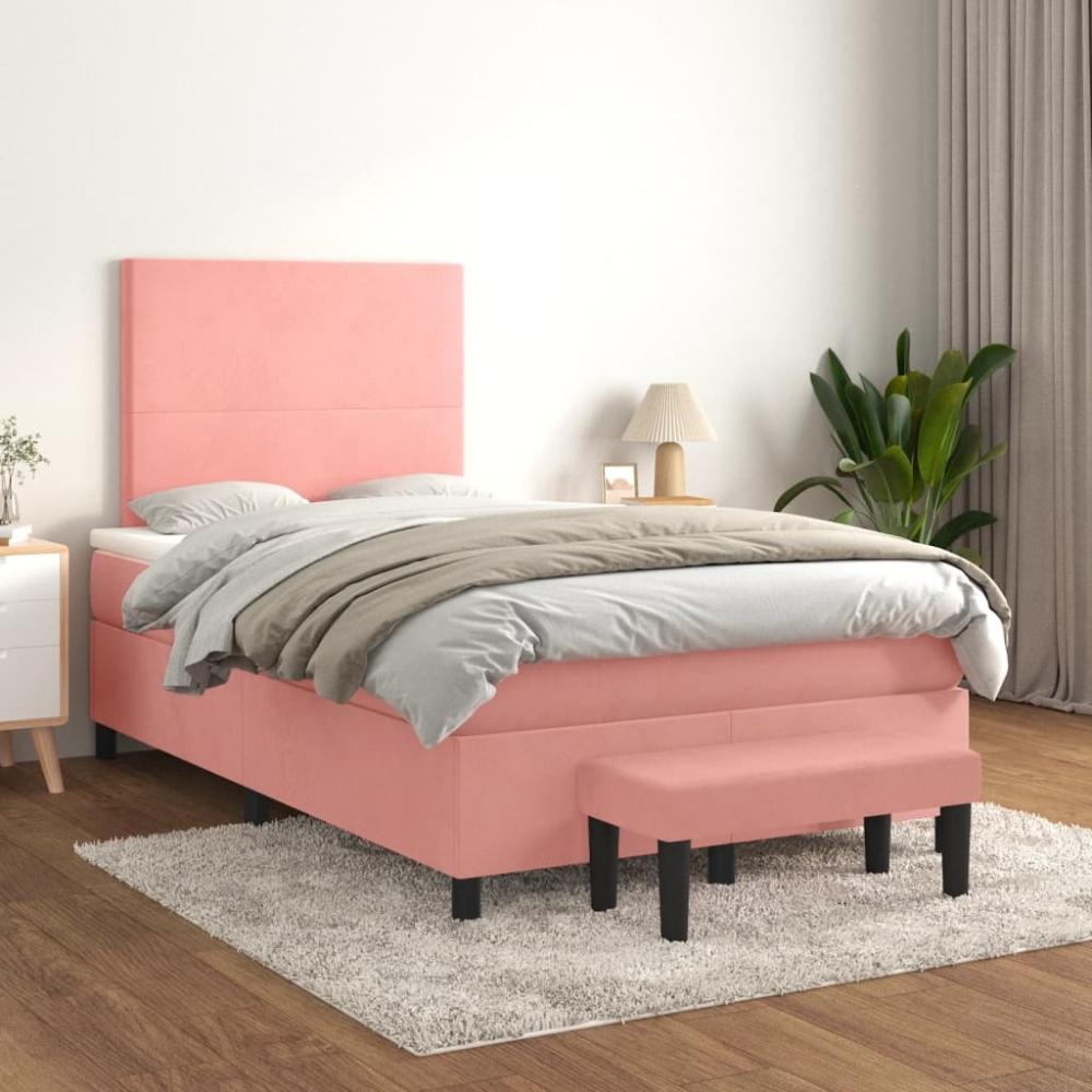 vidaXL Boxspringbett mit Matratze Rosa 120x200 cm Samt 3137718 Bild 1