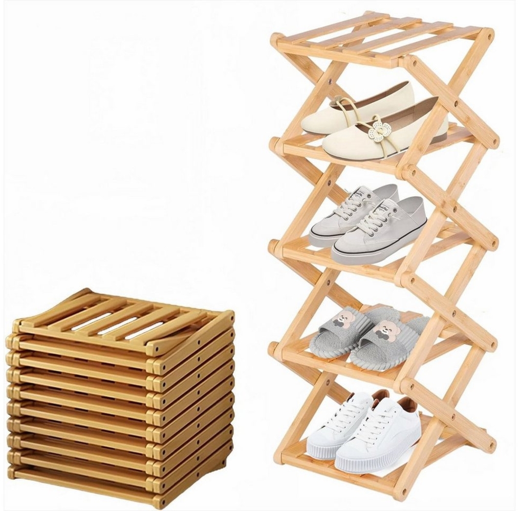KingLux Schuhregal Bambus Vertikales Schuhregal klein 5 Ebenen tragbar zusammenklappbar Bild 1