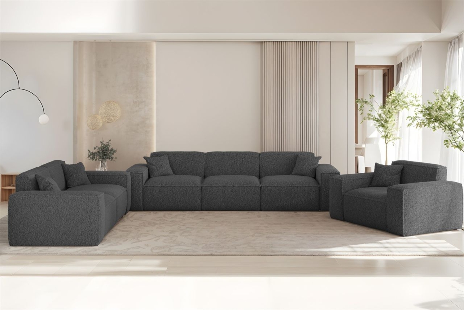 Sofaset Designersofa CELES PREMIUM 3-2-1 in Stoff Sven Dunkelgrau Bild 1