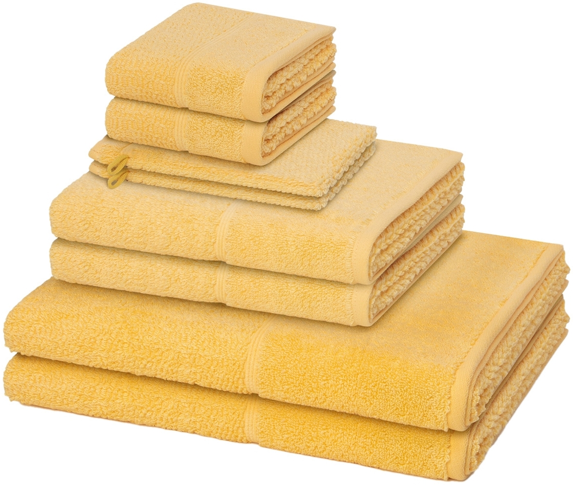 Möve for frottana Pearl 8 tlg. Frottier-Set - 2 X Handtuch (50 X 100cm), 2 X Duschtuch (67 X 140cm), 2 X Gästetuch (30 X 50cm), 2 X Waschhandschuh (16 X 22cm) - 500 g/m² - Maize Bild 1