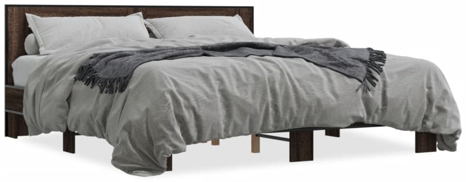 vidaXL Bettgestell Braun Eichen-Optik 200x200 cm Holzwerkstoff Metall 3280086 Bild 1