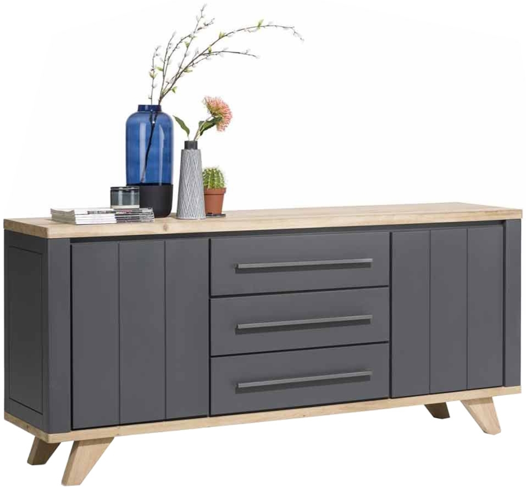 Sideboard Jardin, Holz, Holzwerkstoff, Metall, Grau, Schwarz, Holzfarben, 190 x 85 x 45 cm Bild 1
