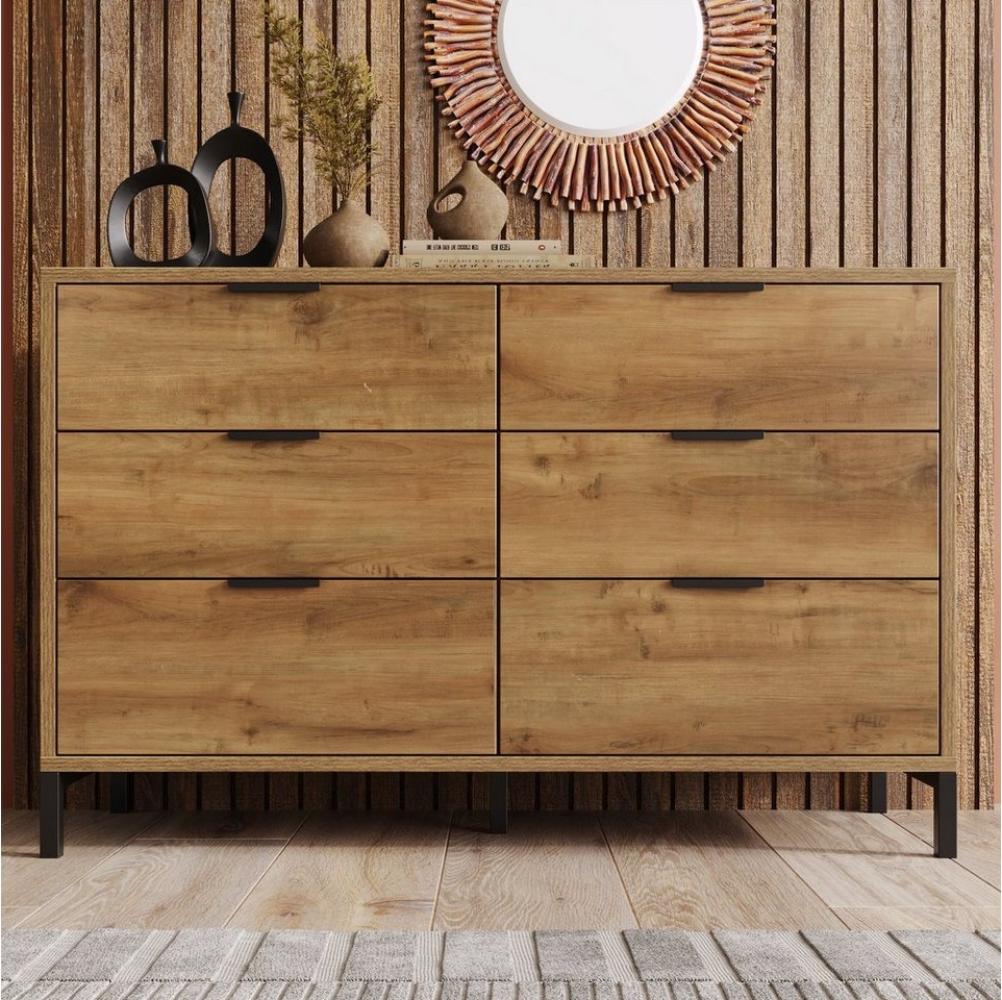 Flieks Kommode, Sideboard Schrank mit 6 Schubladen 120x40x76cm Bild 1