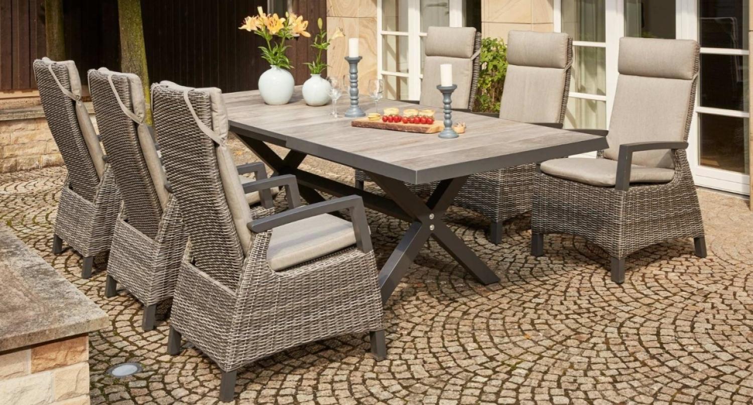 SIENA GARDEN Corido Sitzgruppe, charcoal grey mit 6 Diningsesseln und 1 Ausziehtisch Sincro Bild 1