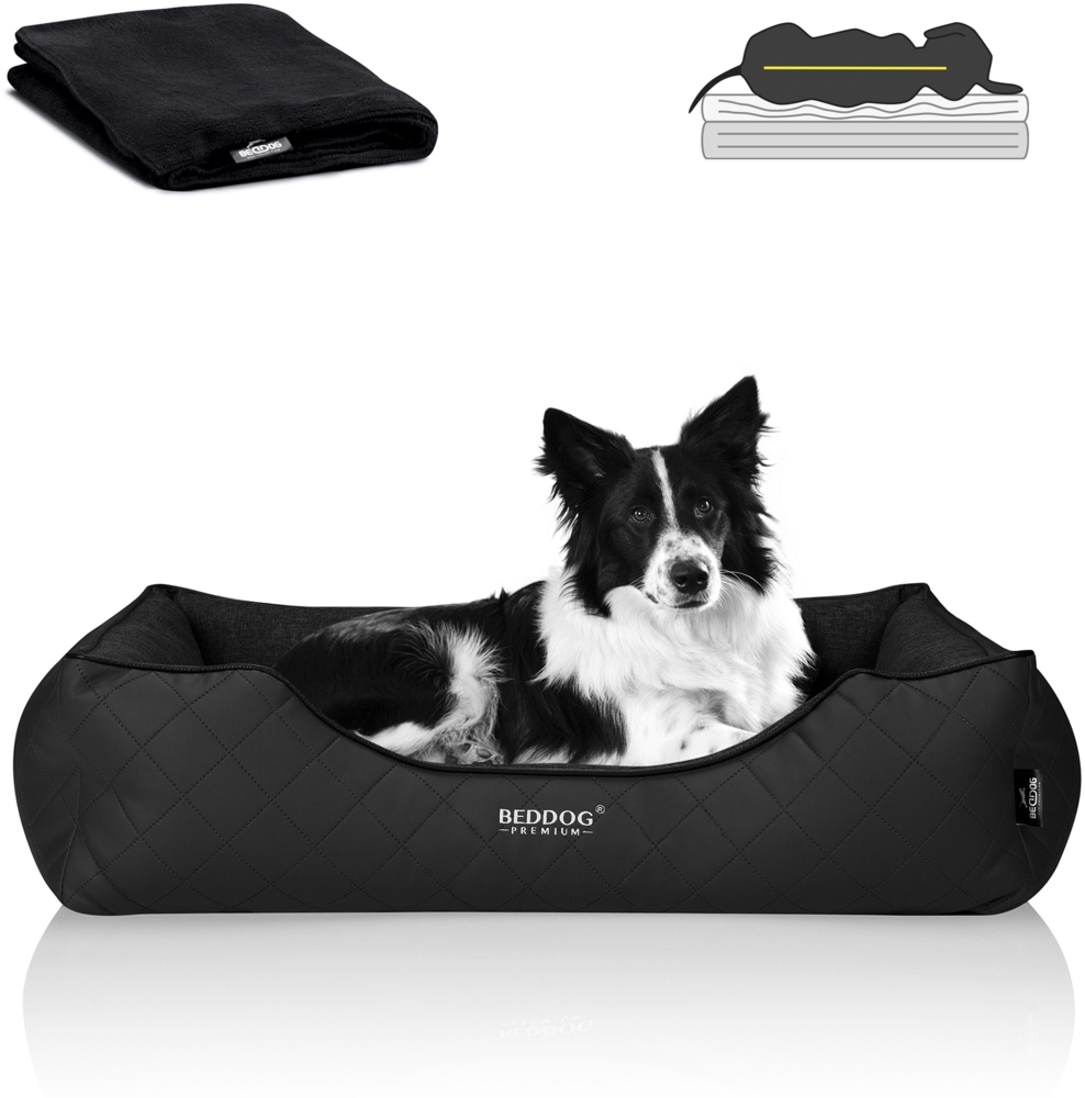 BedDog PREMIUM Orthopädisches Hundebett WUFFI, Memory Foam, mit abnehmbaren Bezug BLACK (schwarz), (XL) ca. 90x80x25cm Bild 1