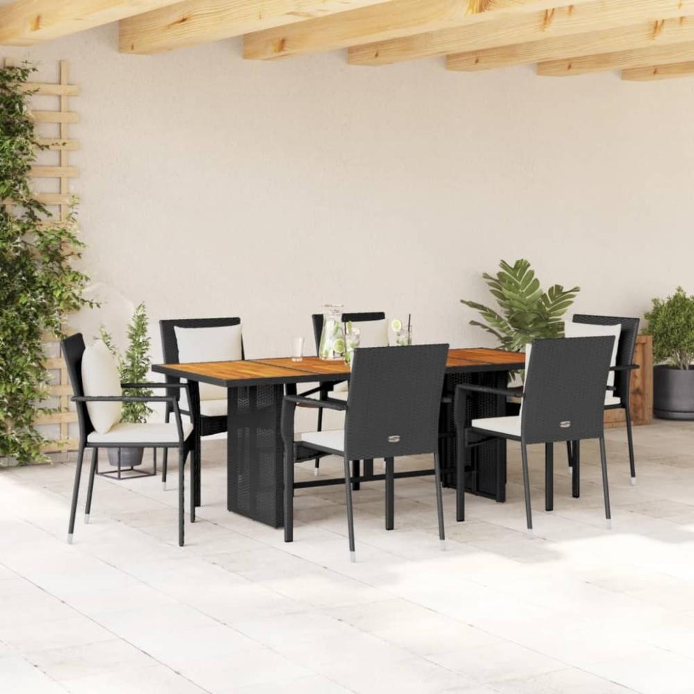 vidaXL 7-tlg. Garten-Essgruppe mit Kissen Schwarz Poly Rattan 3213498 Bild 1