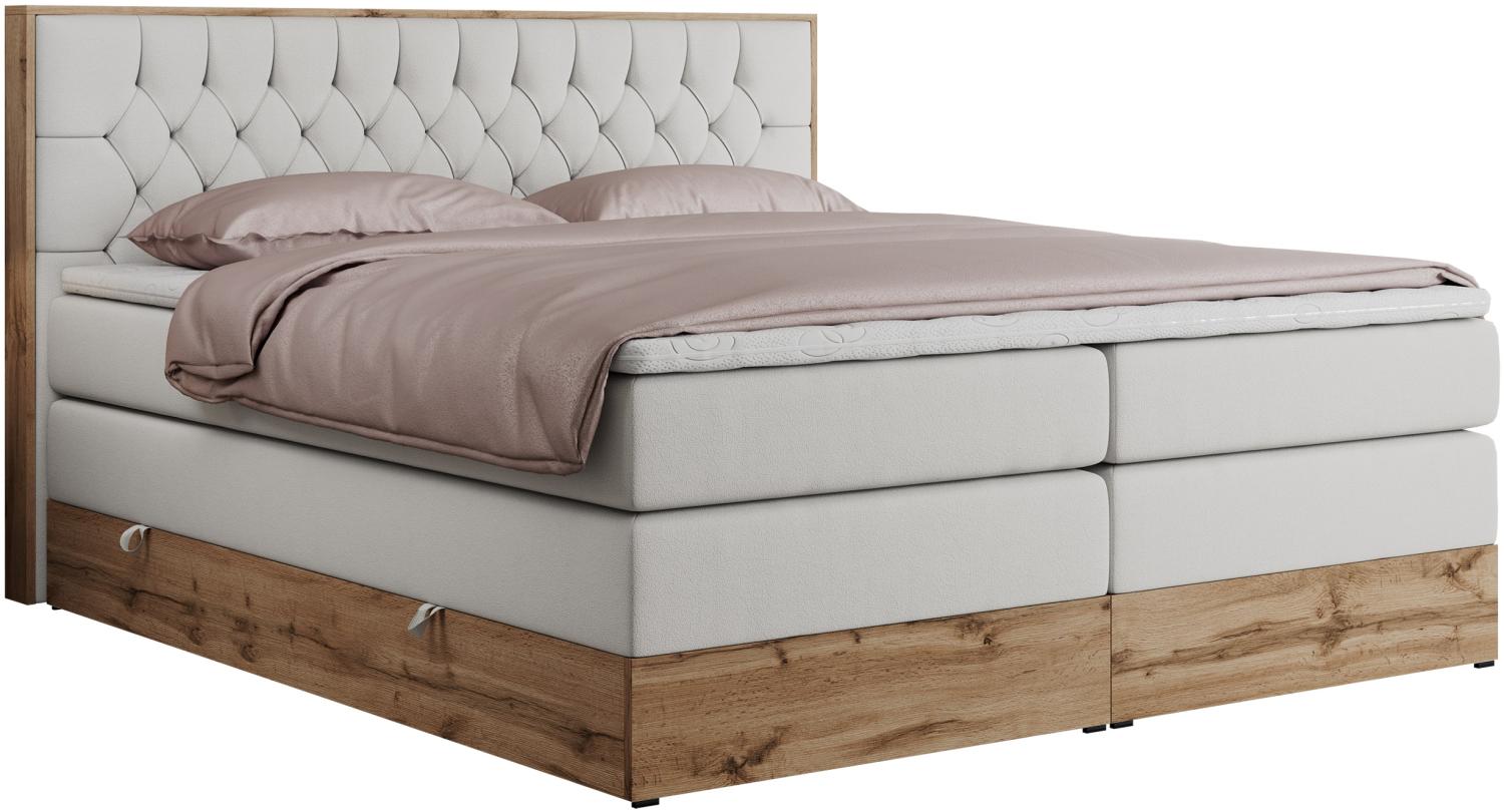 Boxspringbett AMORE KING, Doppelbett mit Multipocket-Matratze, Polsterbett mit Kopfstütze - 200x200 cm - Weiß Kunstleder - H4 Bild 1