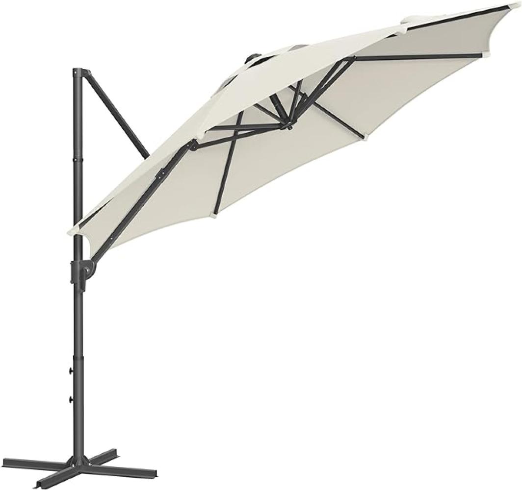 Songmics Sonnenschirm, Ampelschirm, 300 cm, 28 Solar-LED-Leuchten, UPF 50+, Gartenschirm, um 360° drehbar, Neigungswinkel stufenlos verstellbar, mit Kurbel, Kreuzfuß,Beige Bild 1