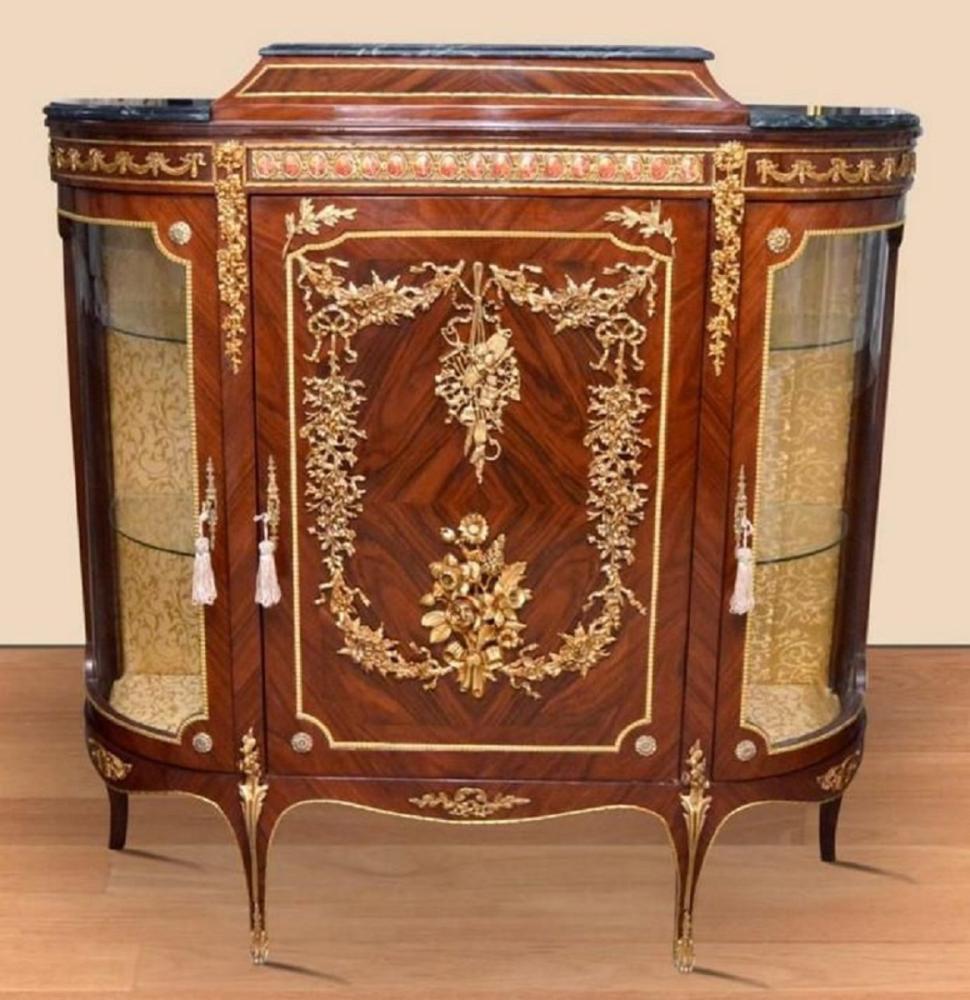 Casa Padrino Barock Sideboard Braun / Gold / Schwarz - Handgefertigter Massivholz Schrank mit 3 Türen und Marmorplatten - Barock Wohnzimmer Möbel Bild 1