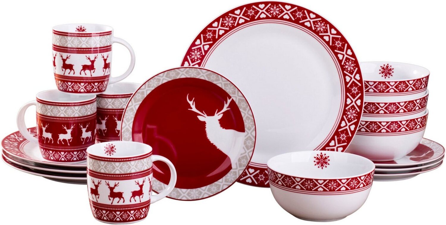 Retsch Arzberg Kombiservice Geschirr-Set, Service Nordic Reindeer, Winter, Advent, Weihnachten (16-tlg), 4 Personen, Porzellan, Rentier-Design, 16 Teile, für 4 Personen Bild 1